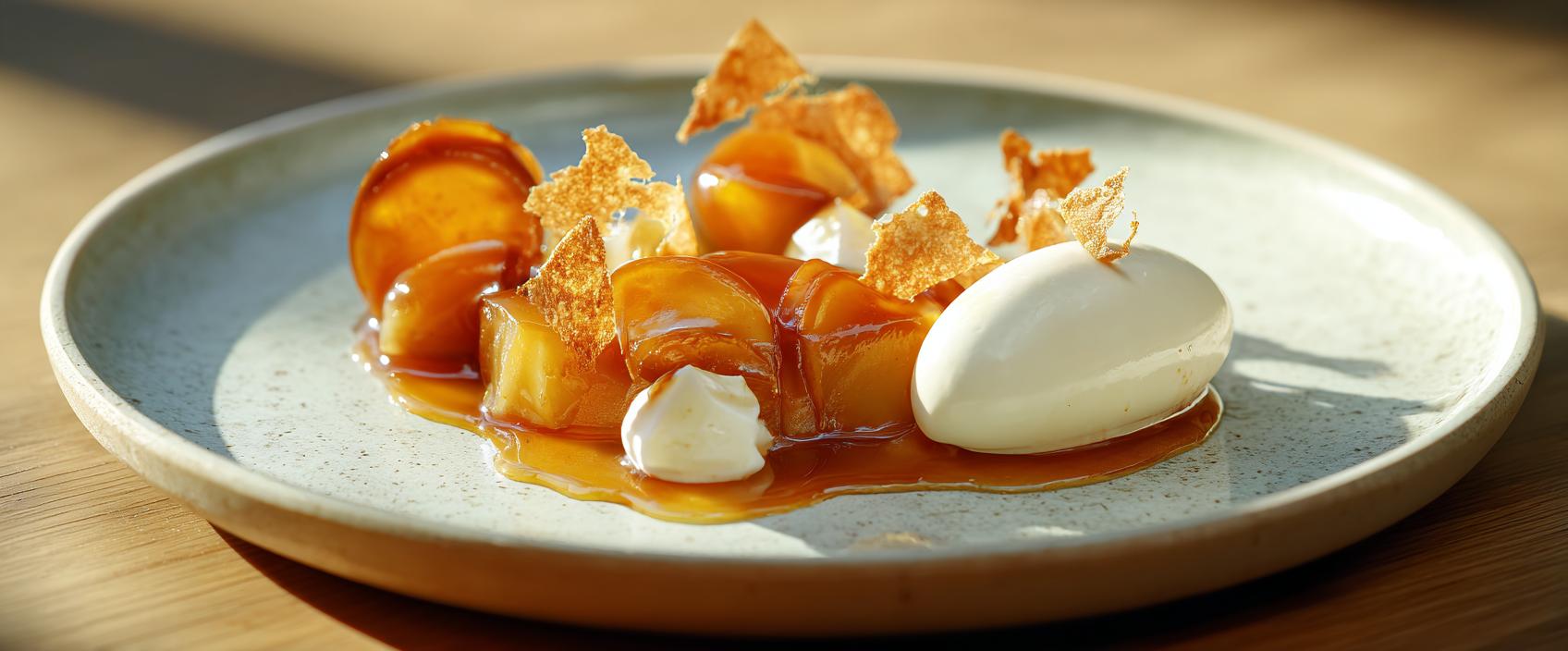 Appel Tatin 'Deconstructed' met Bladerdeegcrunch en Vanilleroom