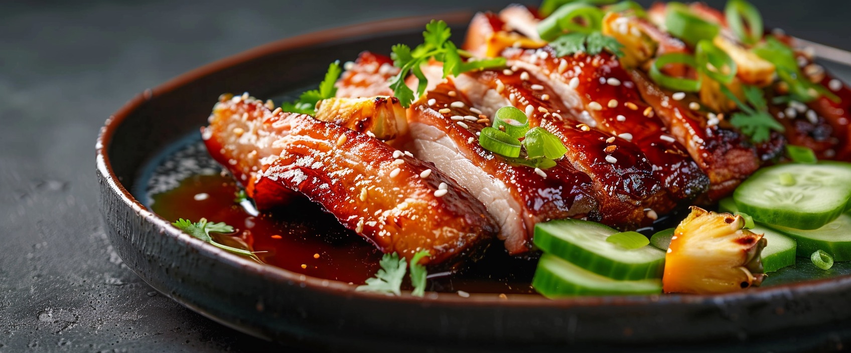 Babi Pangang van krokante speklapjes met gelakte pangangsaus