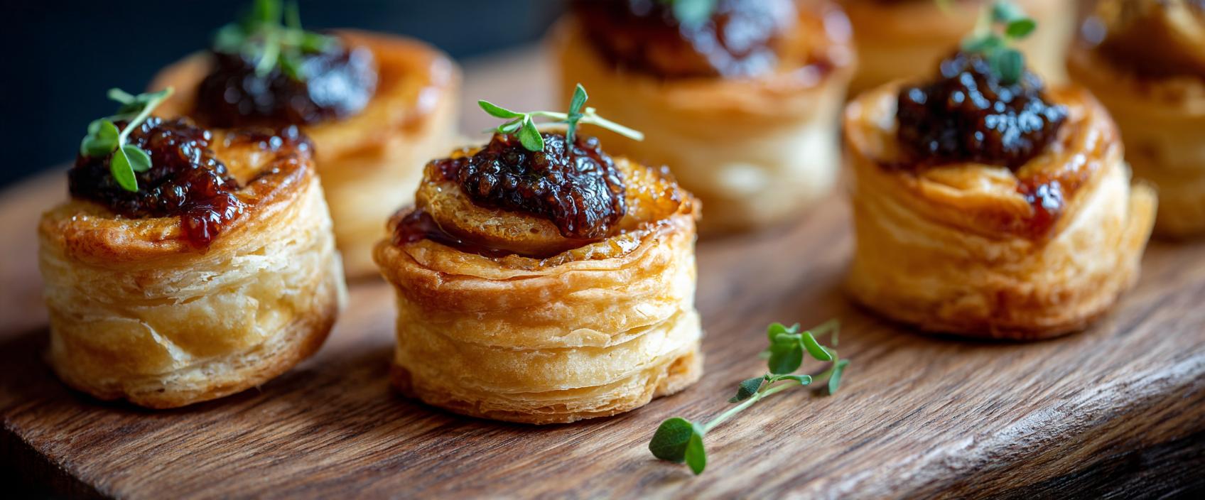Bladerdeegbakje met foie gras, vijgenconfiture en Pedro Ximénez