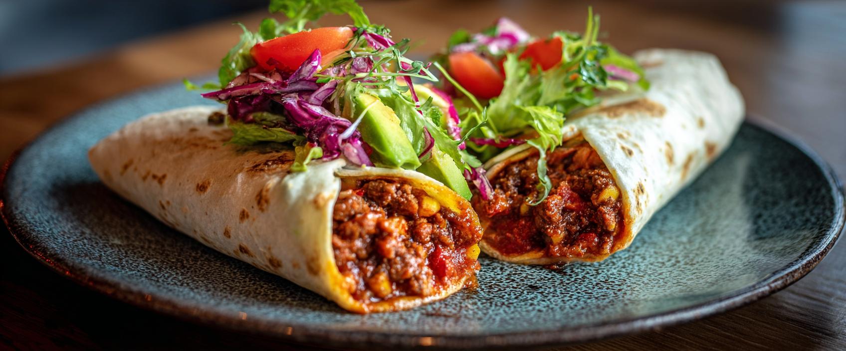 Chili con carne in zelfgemaakte bloem tortilla's