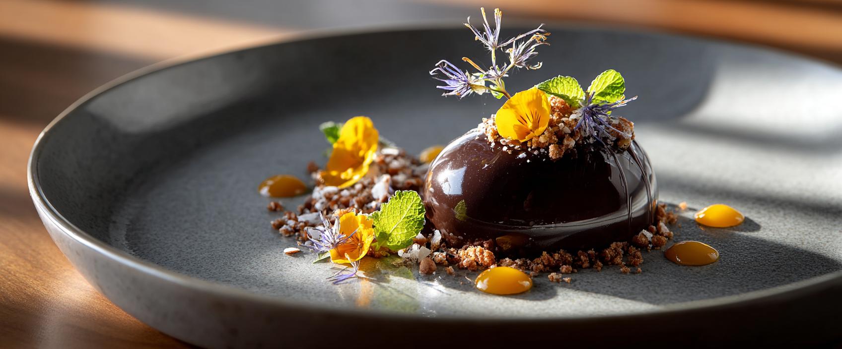 Chocolademousse met Olijfolie, Fleur de Sel en Krokante Amandel