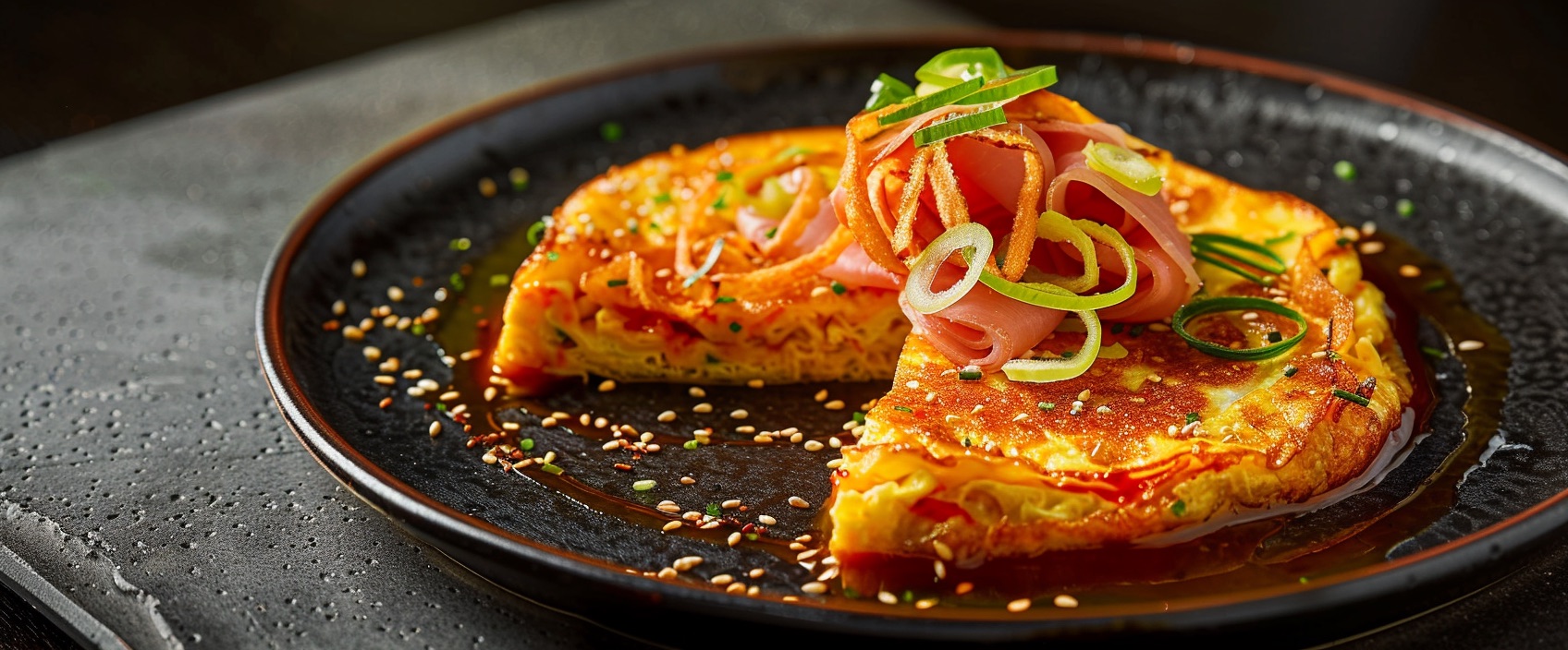 Foe Yong Hai Royale met beenham, prei en fluwelen tomatensaus