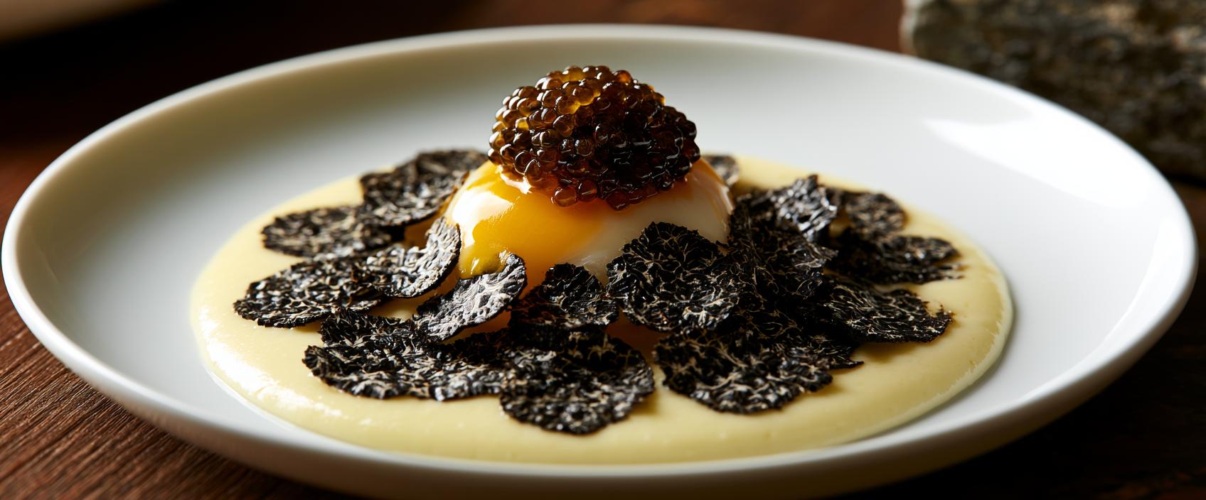 Uovo in Camicia, Fonduta di Parmigiano Vecchio, Tartufo Nero e Caviale