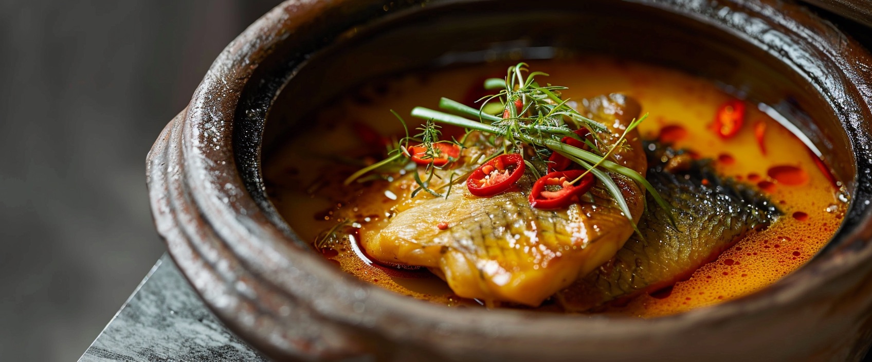 Ikan Asam Padeh — zeebaars gestoofd in zure, pikante Padangsaus