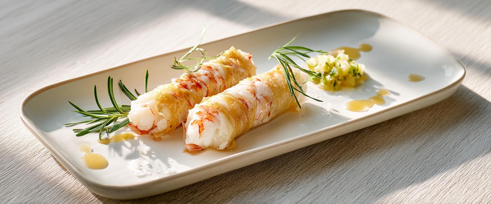 Langoustine in Filodeeg met Appel-Gember en Dragon