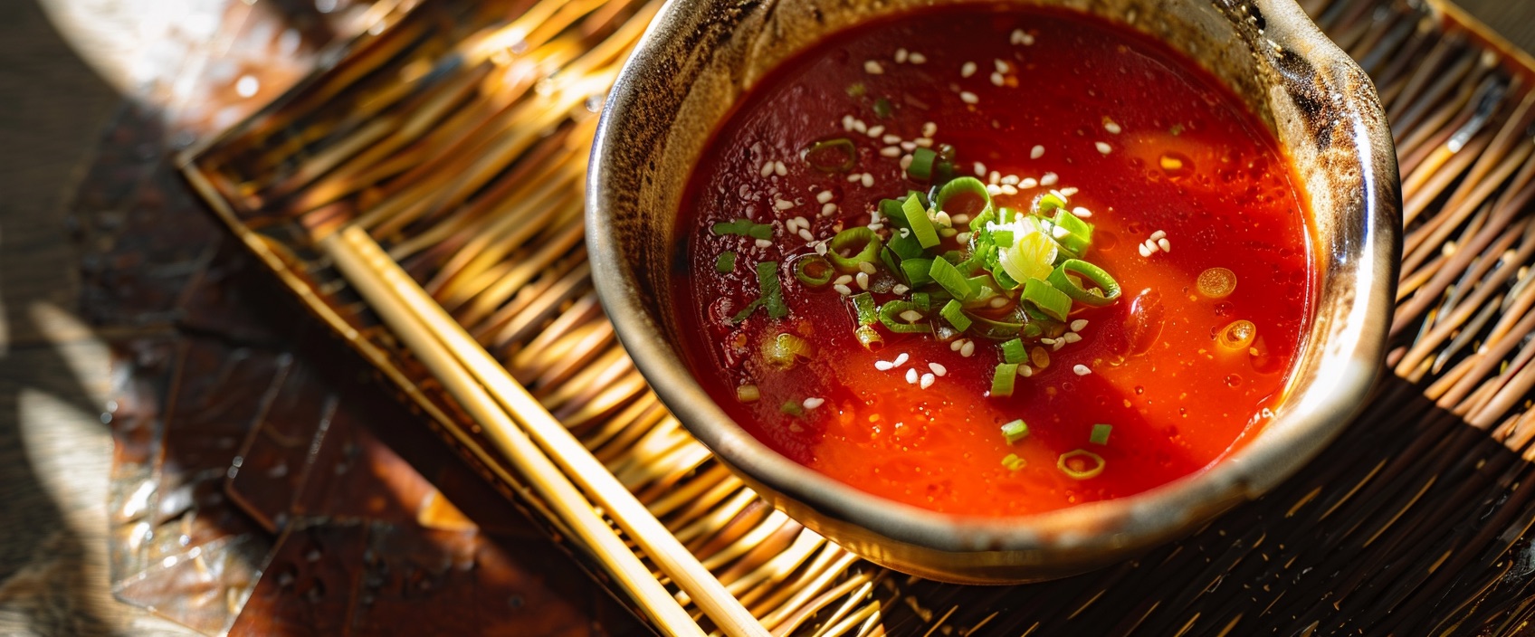 Lichte Chinese tomatensoep met ei en sesamolie