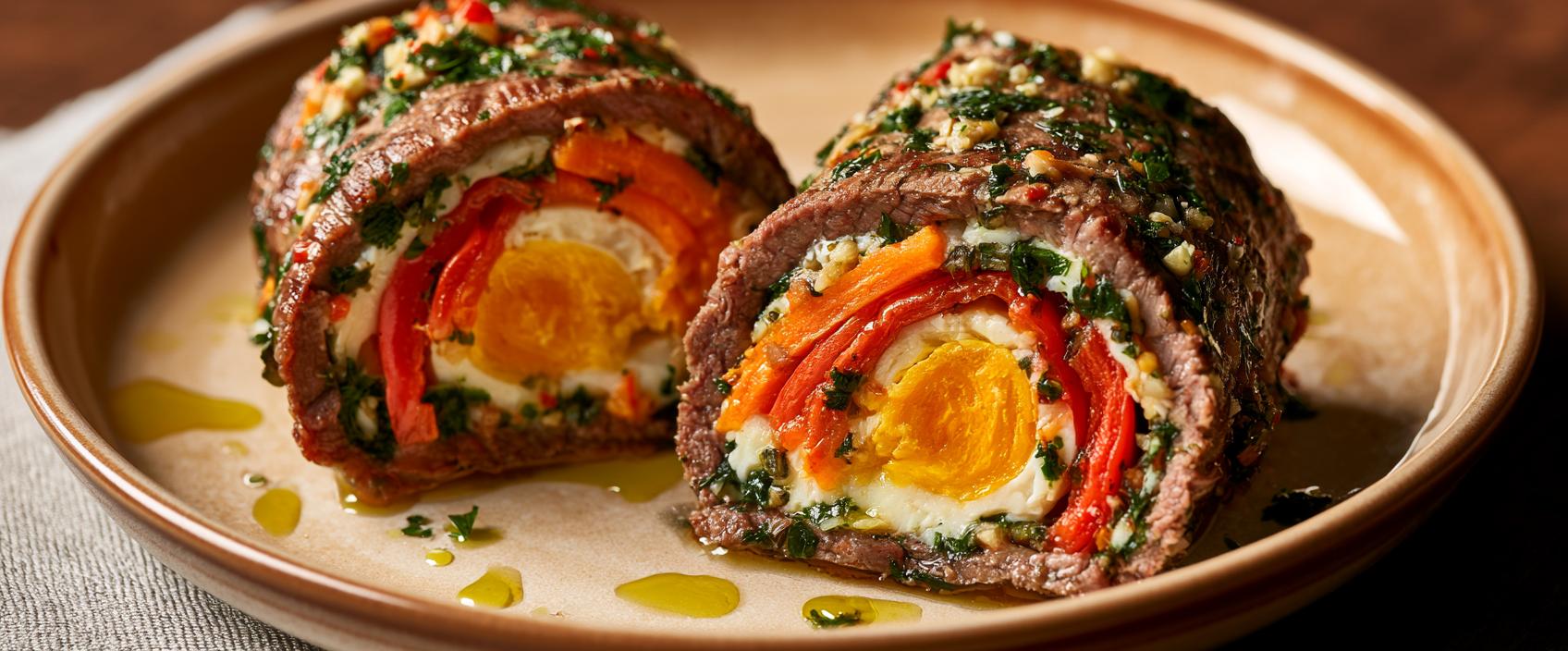 Matambre Arrollado — Argentijnse koude rundvleesrol met ei, paprika en wortel