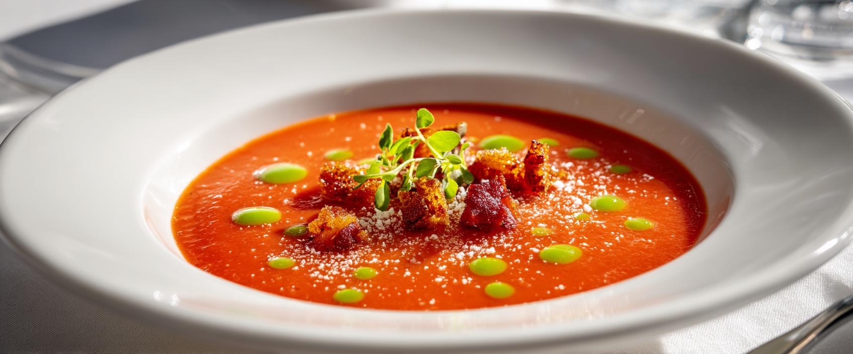 Maximum Umami Tomatensoep met Kombu, Basilicumolie en Parmigiano — Farrimond-Stijl