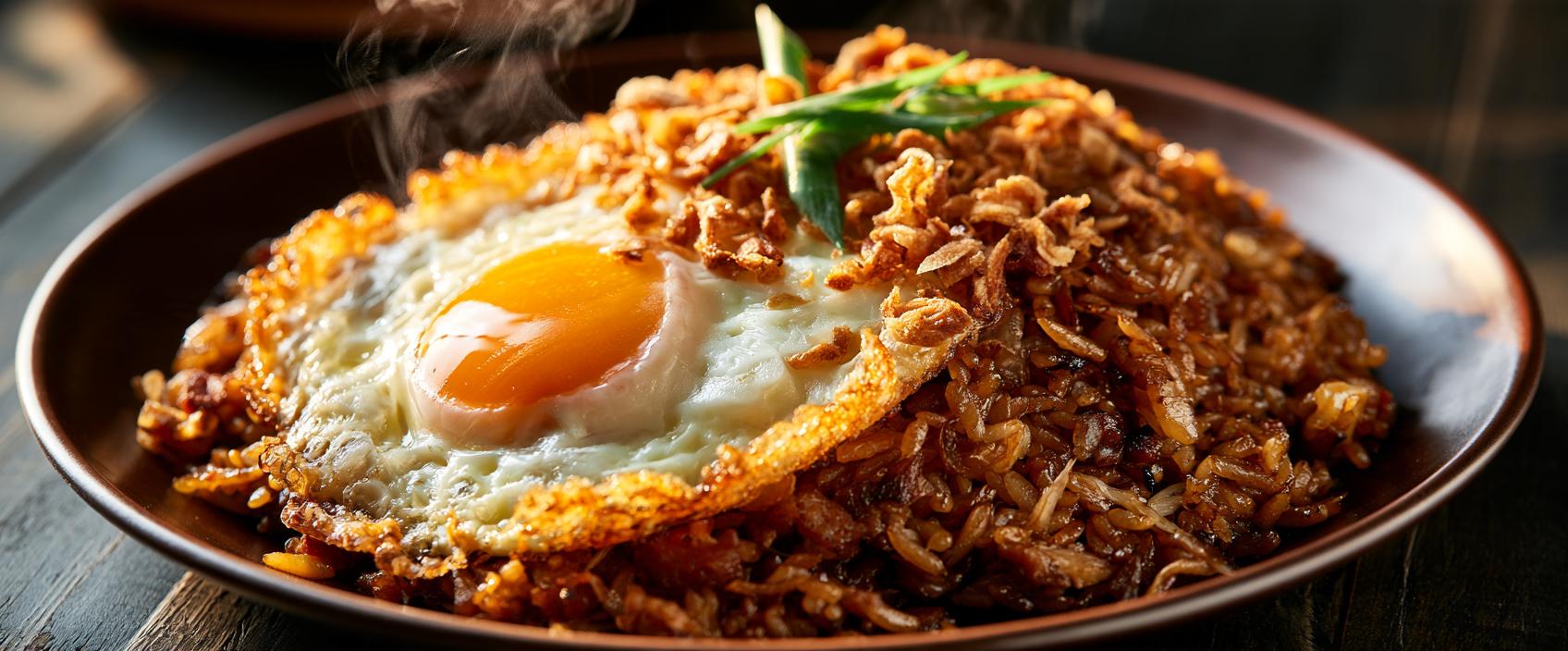 Nasi Goreng Wadjan — diepe kecap, sambal, krokant ei en gebakken sjalot