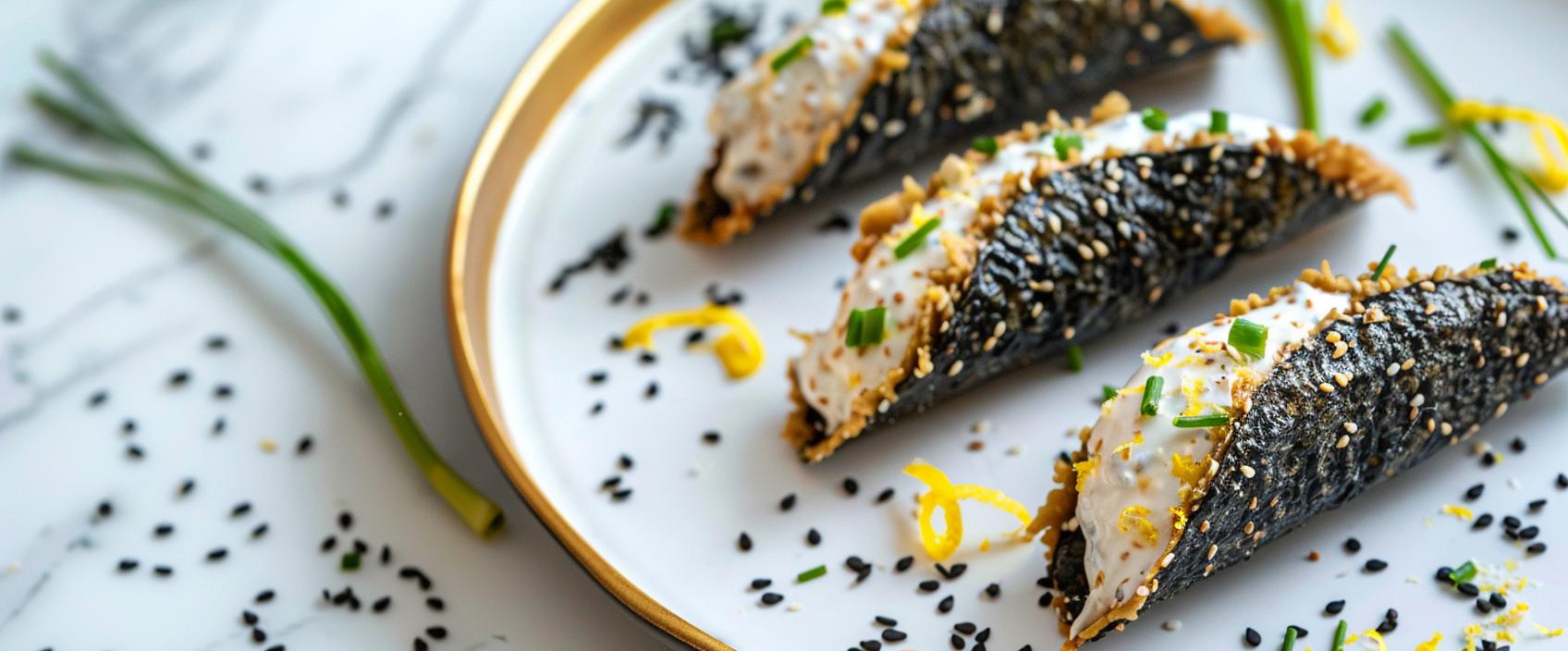 Nori Cannoli met tonijncrème, citroen en zwarte sesam