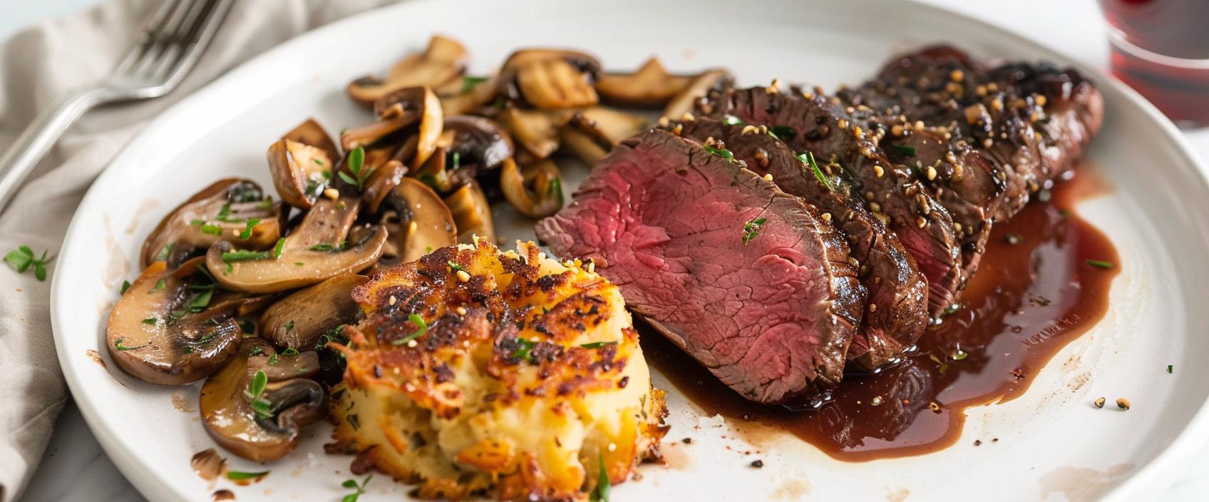Ossenhaas Reverse Sear met Paddenstoelenjus en Pommes Anna
