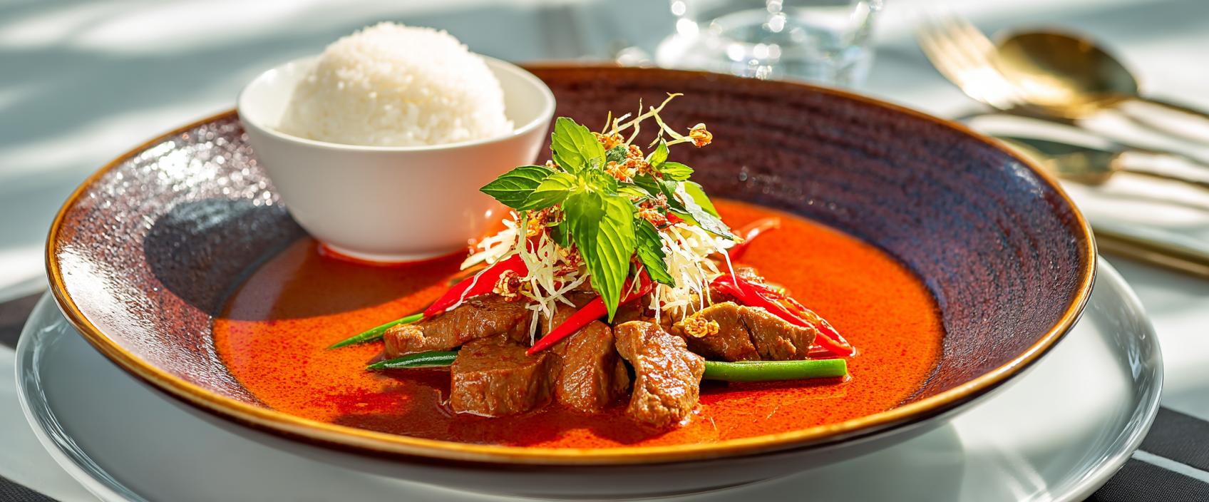 Panang Curry van varkenshaas met zelfgemaakte panangpasta en kaffir limoen
