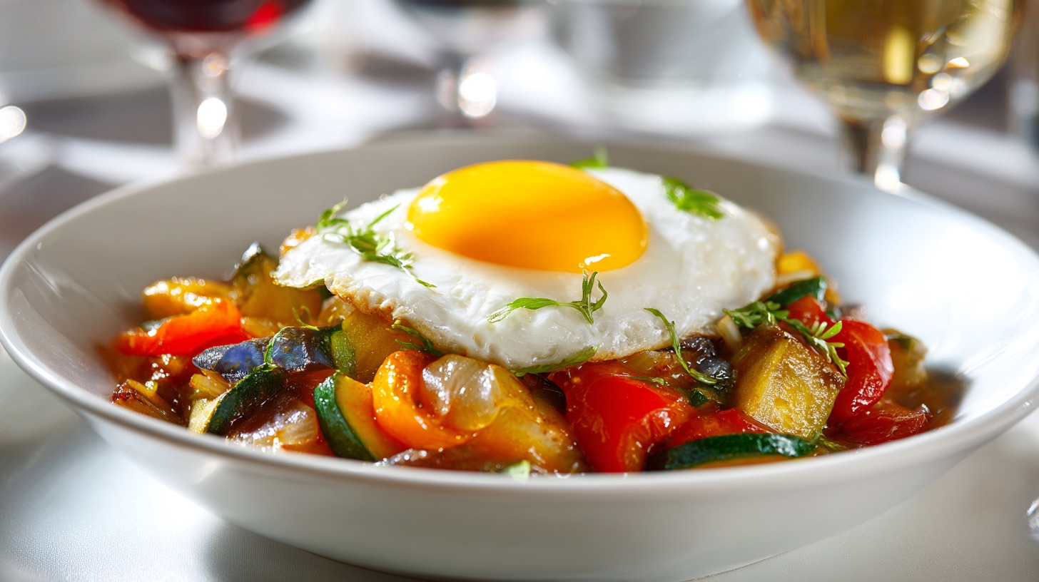 Pisto manchego con huevo — Spaanse ratatouille met gebroken ei
