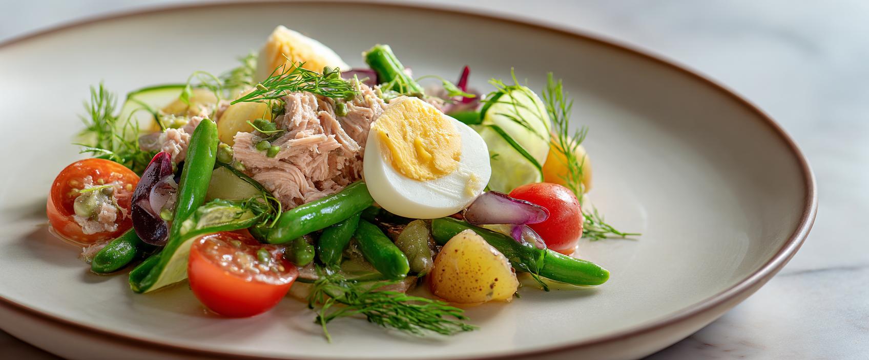 Salade Niçoise Composé — met tonijn, jammy ei en citroen-Dijonvinaigrette