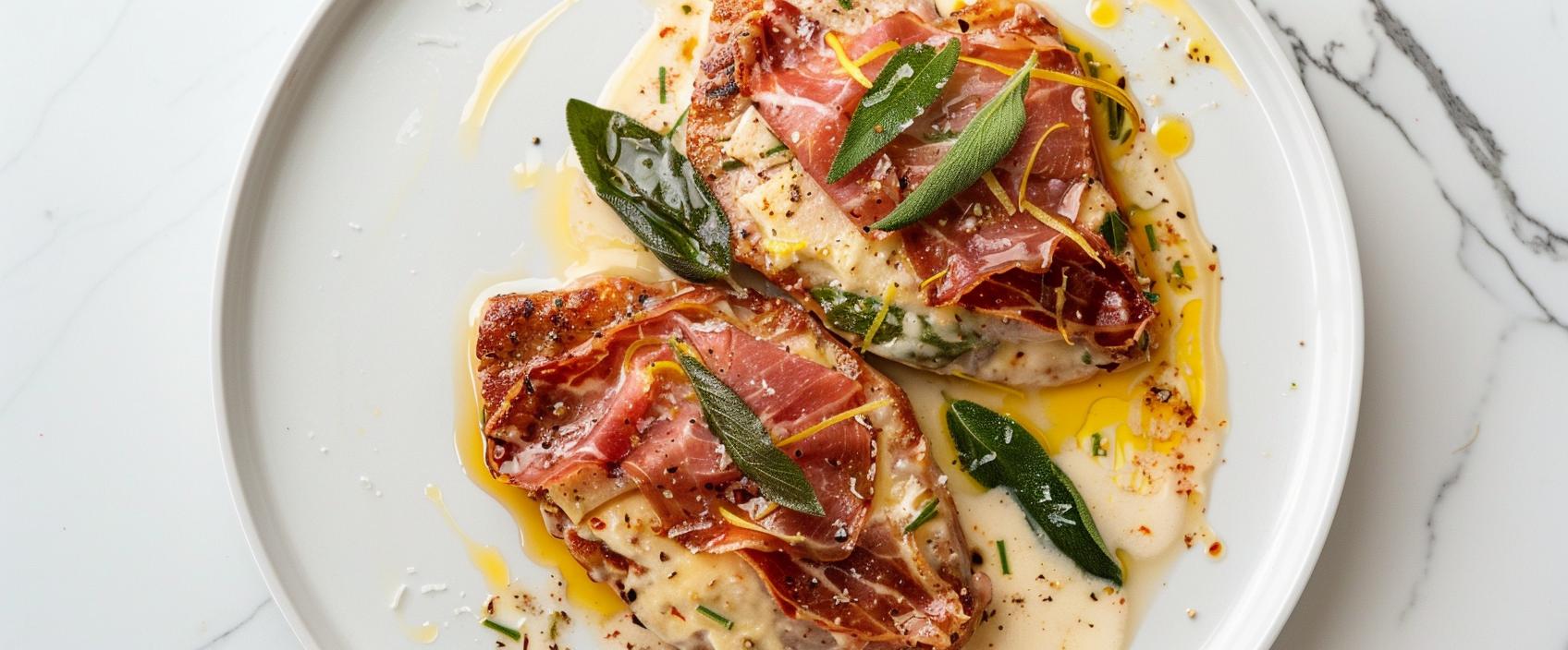 Saltimbocca alla Romana — geplet kalfslapje met prosciutto en witte wijnsaus