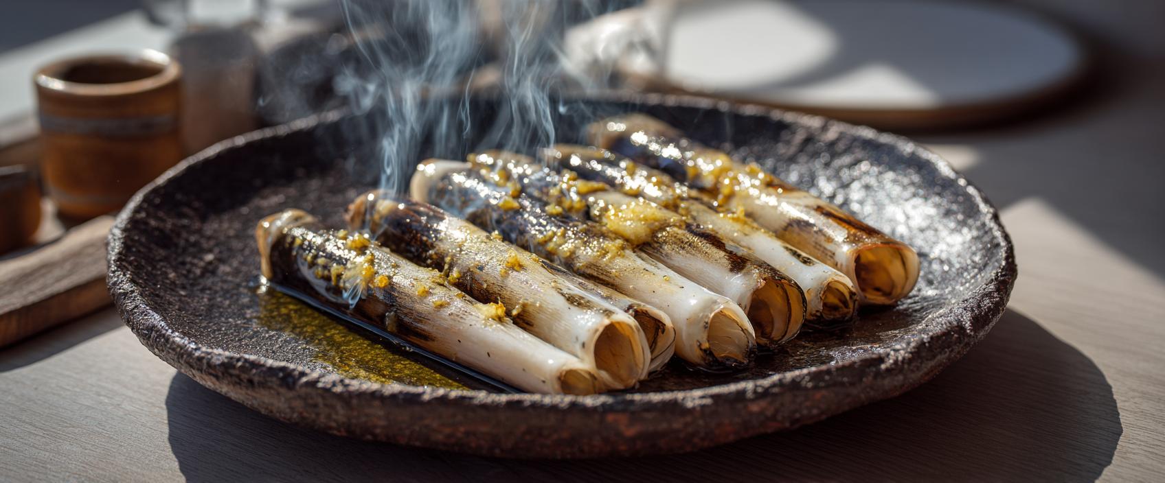 Scheermesjes van de houtskoolbbq met beukenrookboter en gerookt zeezout — Etxebarri-stijl