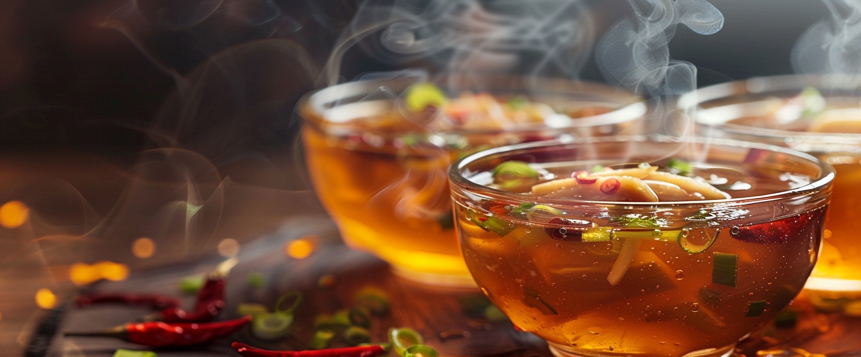 Sichuan Hot & Sour Soup met zwarte azijn, paddenstoelen en eierlinten