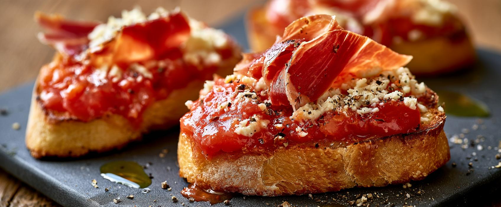Tostada met Salmorejo-emulsie, Jamón Ibérico & Ei