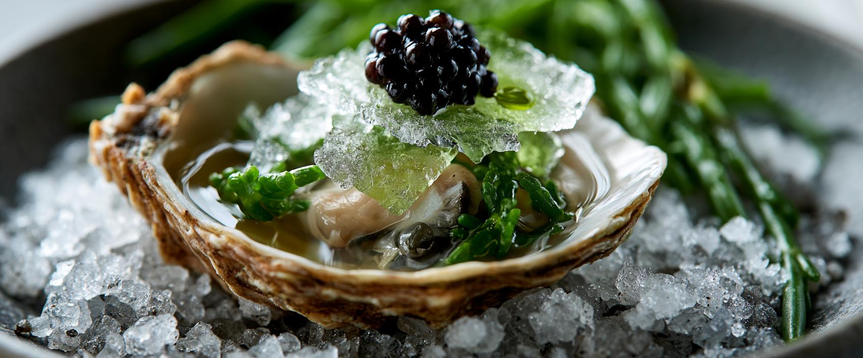 Zakken door het Ijs — Oester, Vermouth-Komkommerijs, Zeekraal en Oscietra