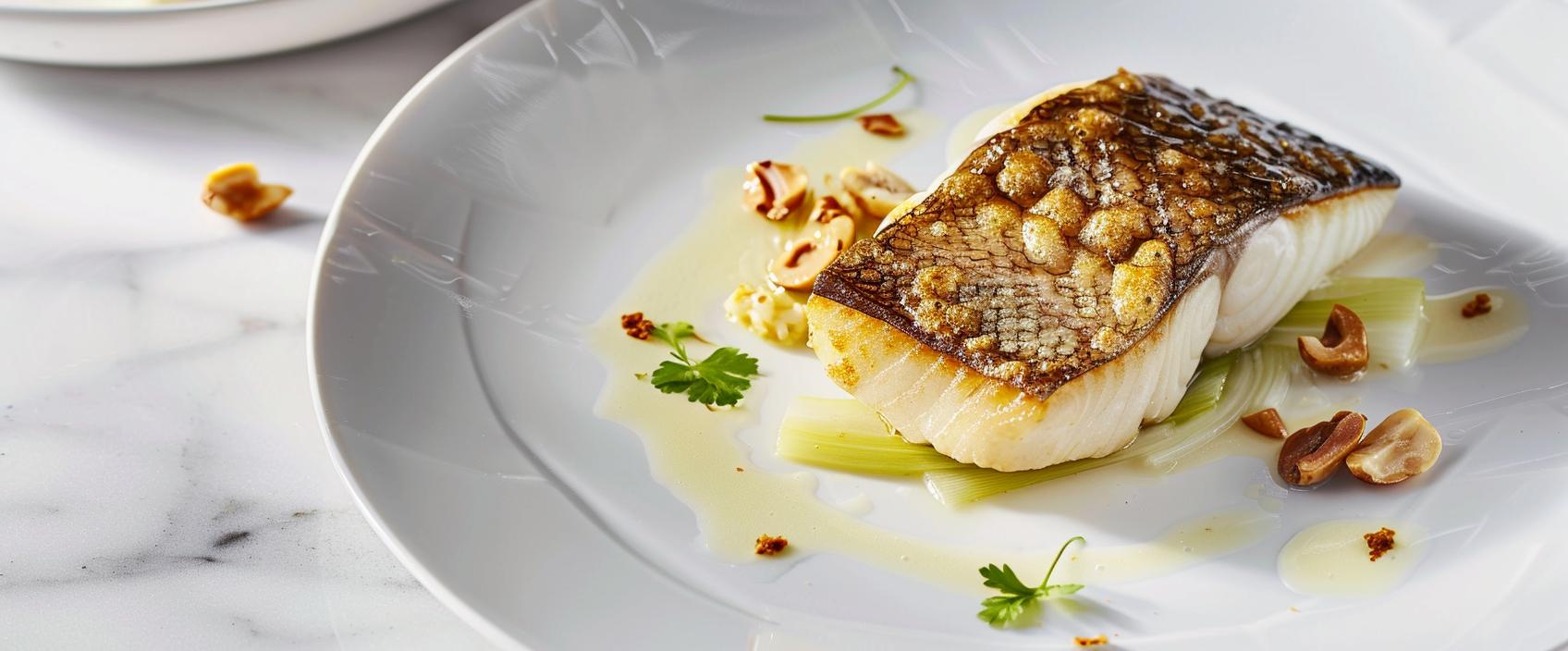 Zeebaars met Champagne-Beurre Blanc, Zachte Prei en Hazelnoot